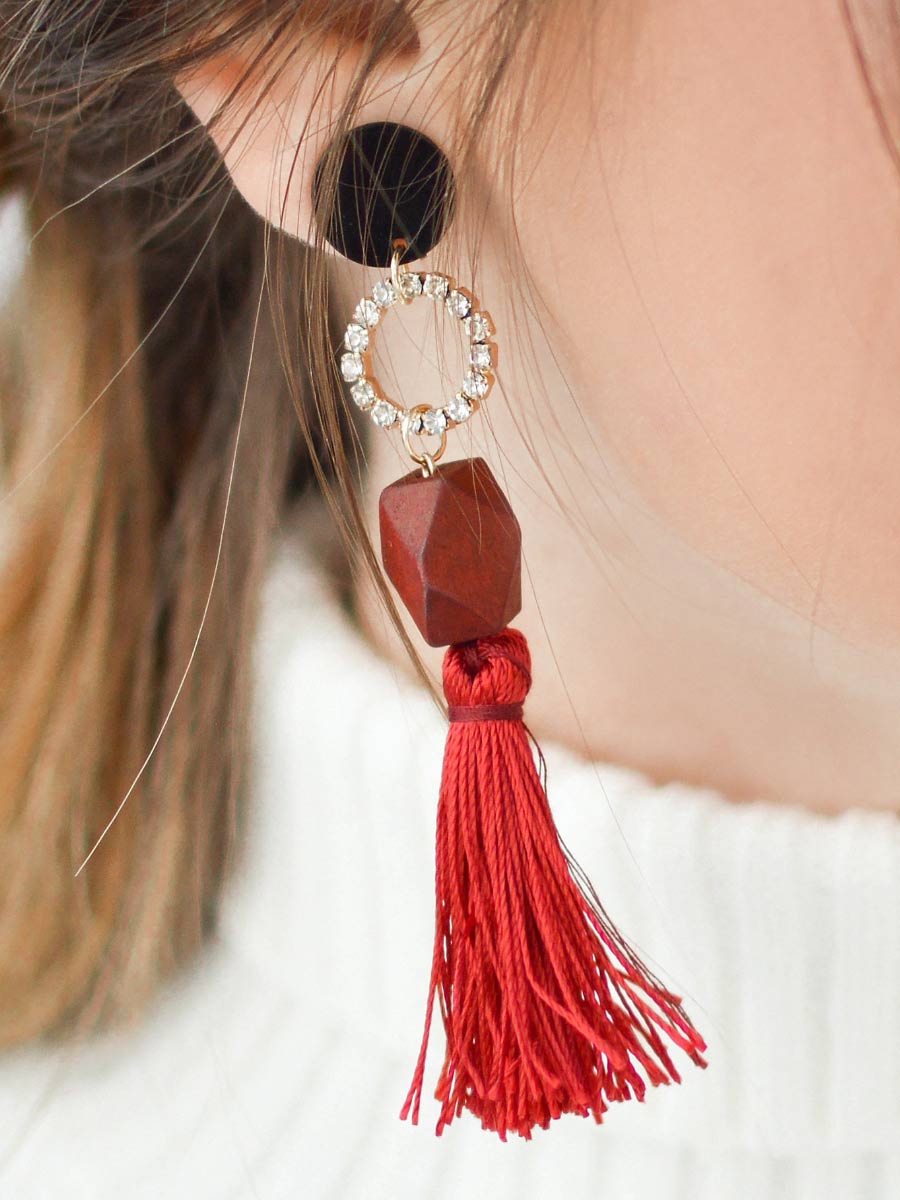 Red tassel hoop earrings, Summer fan fringe earrings, Pageant macrame  earrings | eBay